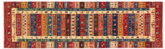 handmade Geometric Kurjean Red Blue Hand Knotted RUNNER 100% WOOL area rug 3x10