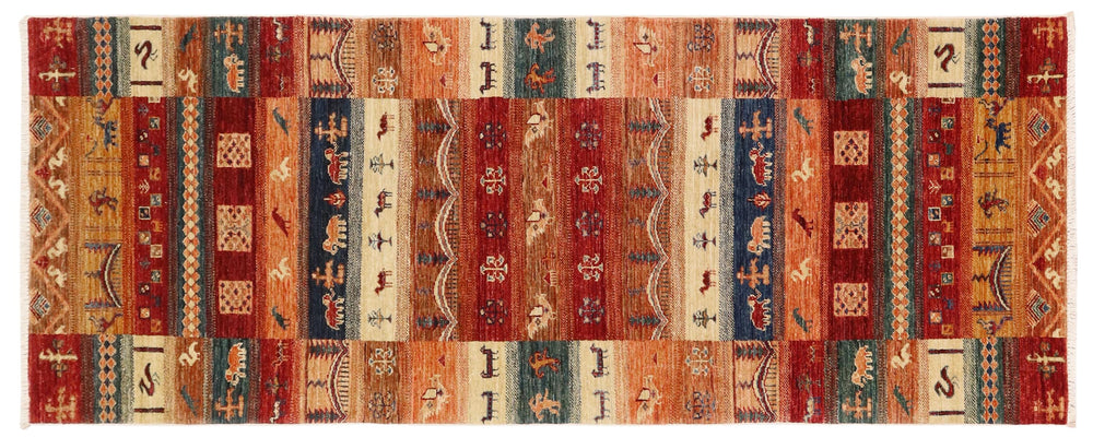 handmade Geometric Kurjean Red Beige Hand Knotted RUNNER 100% WOOL area rug 3x8