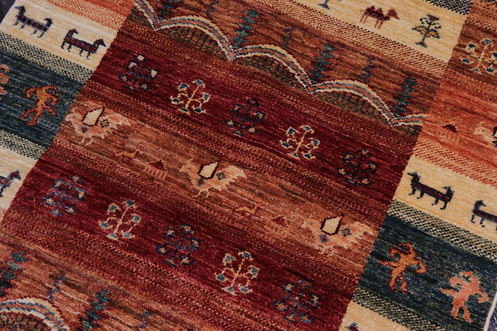 handmade Geometric Kurjean Red Blue Hand Knotted RUNNER 100% WOOL area rug 3x8