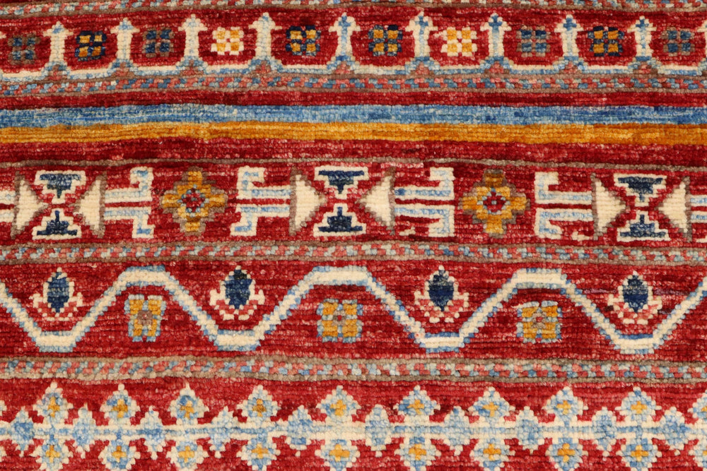 handmade Geometric Kurjean Red Blue Hand Knotted RUNNER 100% WOOL area rug 3x10