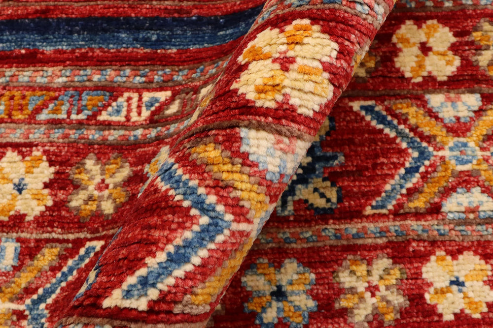 handmade Geometric Kurjean Red Blue Hand Knotted RUNNER 100% WOOL area rug 3x10