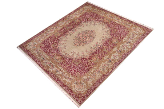 handmade Traditional Abusson Green Maroon Hand Knotted RECTANGLE 100% WOOL area rug 10x14