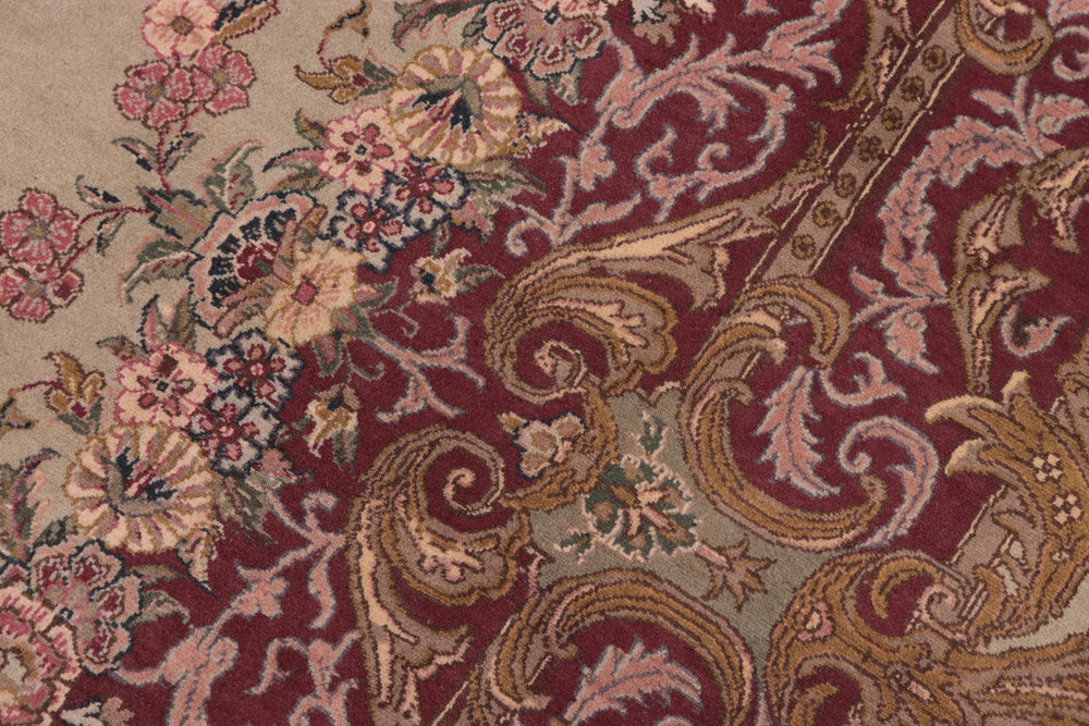 handmade Traditional Abusson Green Maroon Hand Knotted RECTANGLE 100% WOOL area rug 10x14