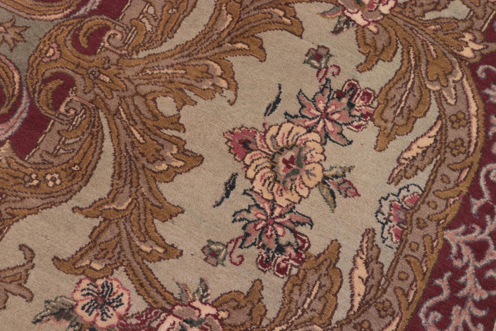 handmade Traditional Abusson Green Maroon Hand Knotted RECTANGLE 100% WOOL area rug 10x14