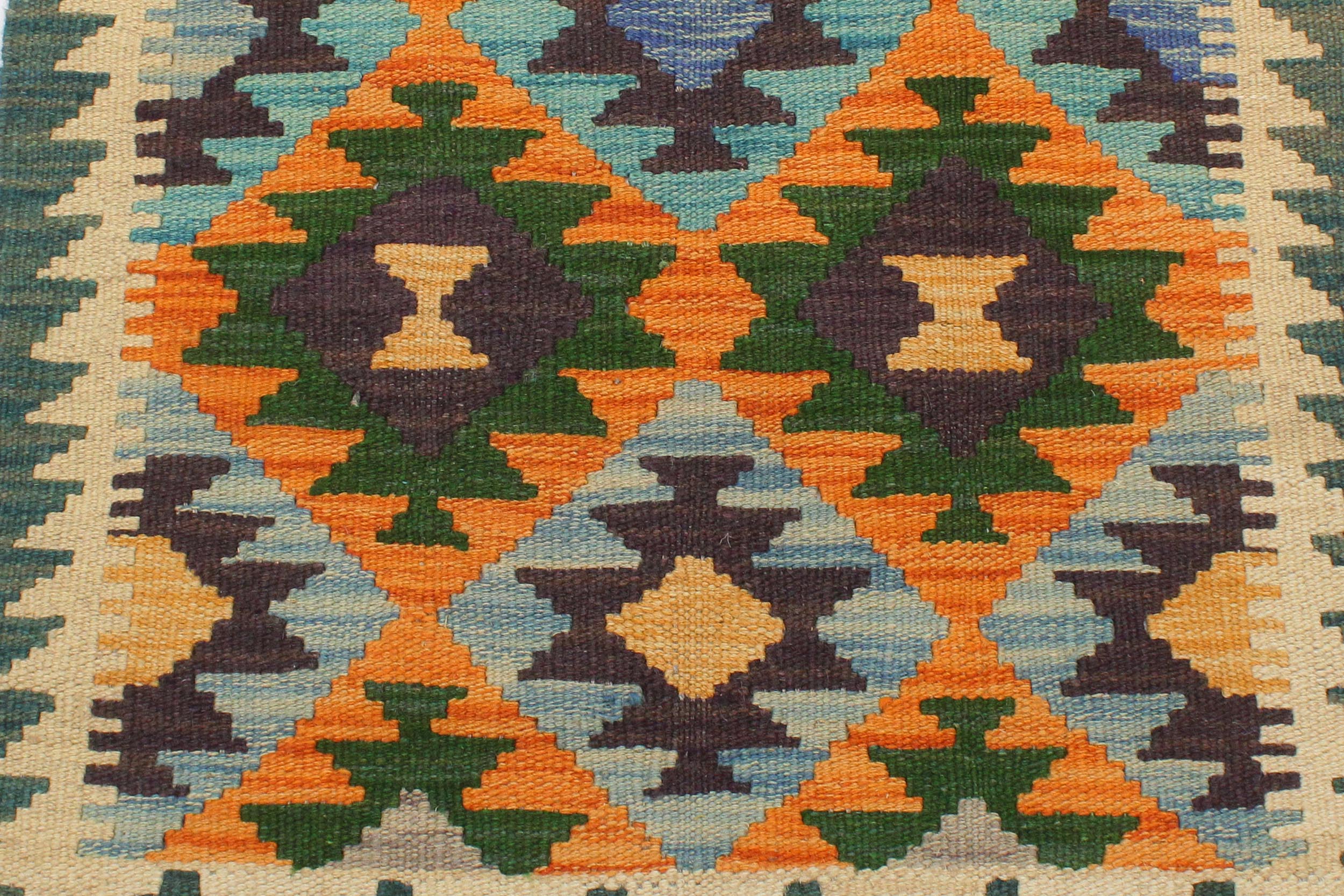 handmade Geometric Kilim Rust Blue Hand-Woven RECTANGLE 100% WOOL area rug 2 x 3