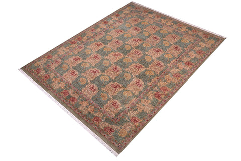 handmade Transitional William Mor Green Brown Hand Knotted RECTANGLE 100% WOOL area rug 10x14