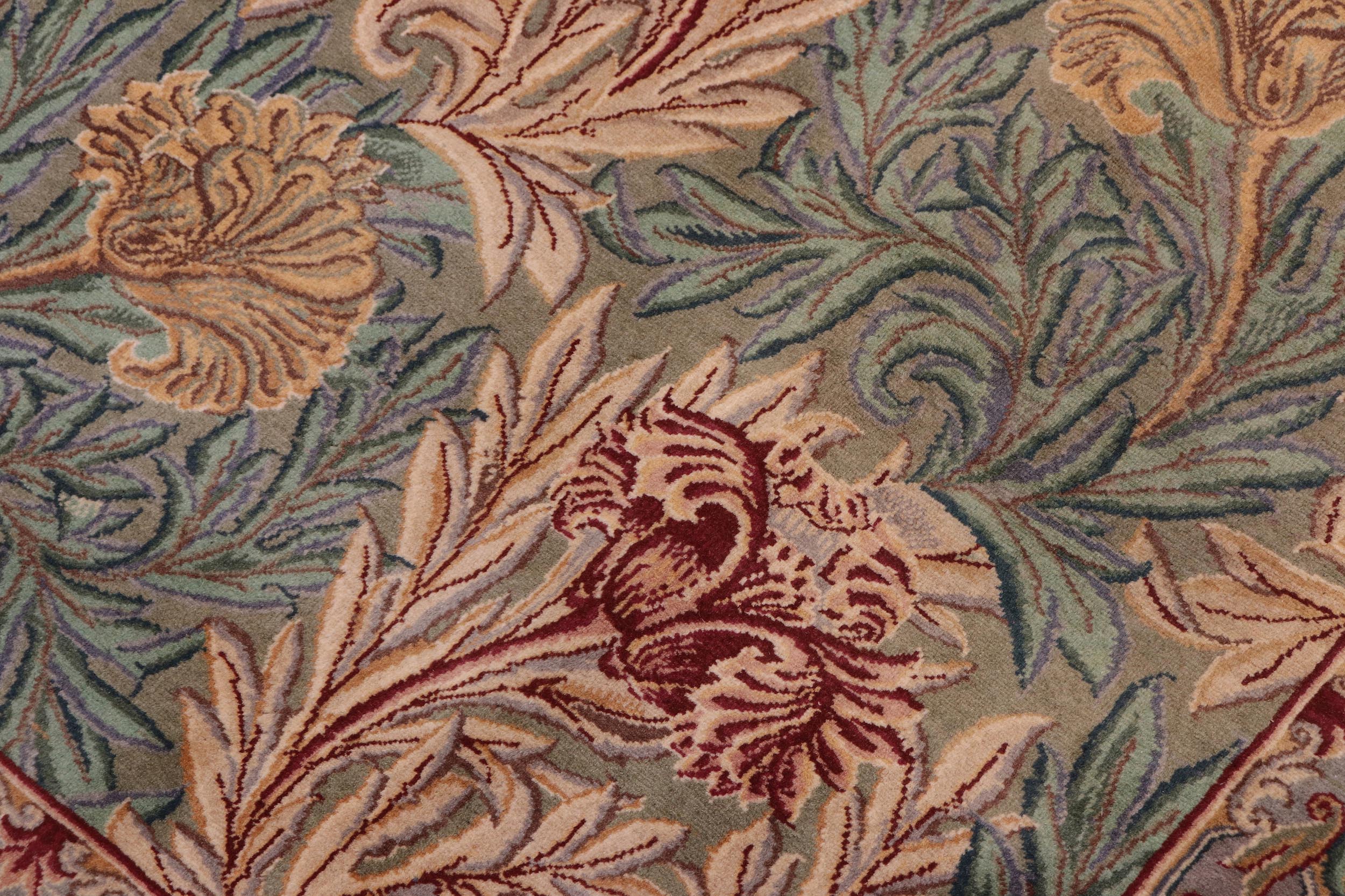 handmade Transitional William Mor Green Brown Hand Knotted RECTANGLE 100% WOOL area rug 10x14