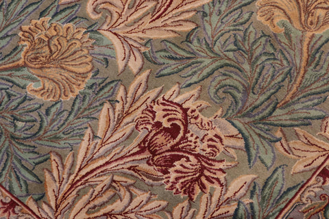 handmade Transitional William Mor Green Brown Hand Knotted RECTANGLE 100% WOOL area rug 10x14