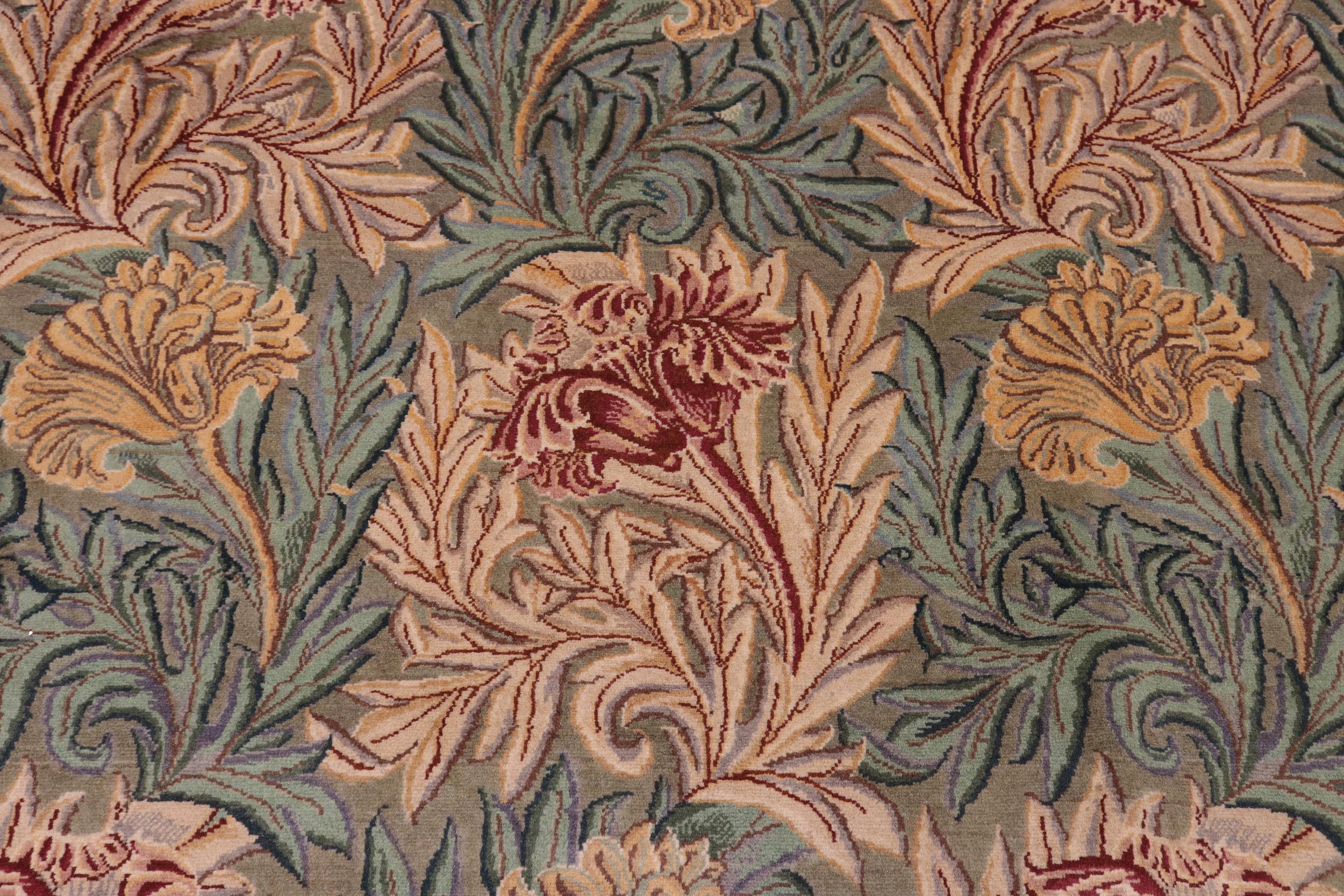 handmade Transitional William Mor Green Brown Hand Knotted RECTANGLE 100% WOOL area rug 10x14