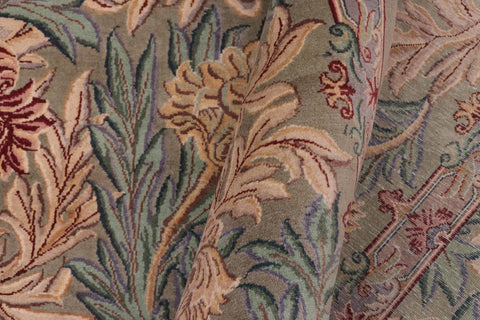 handmade Transitional William Mor Green Brown Hand Knotted RECTANGLE 100% WOOL area rug 10x14