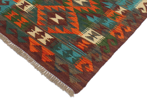 handmade Geometric Kilim Rust Brown Hand-Woven RECTANGLE 100% WOOL area rug 2' x 3'