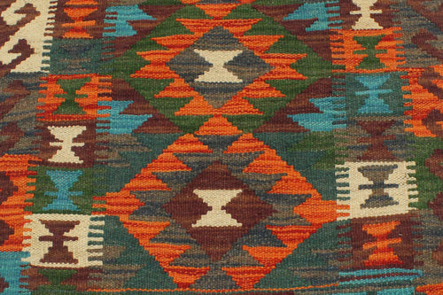 handmade Geometric Kilim Rust Brown Hand-Woven RECTANGLE 100% WOOL area rug 2' x 3'