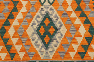 handmade Geometric Kilim Orange Purple Hand-Woven RECTANGLE 100% WOOL area rug 2' x 3'