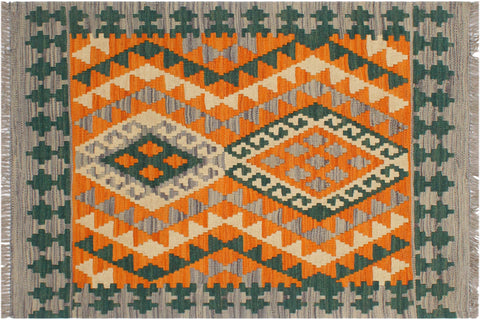 Rustic Turkish Elfriede Handwoven Kilim Wool Rug - 2'2'' x 3'1''
