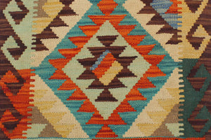handmade Geometric Kilim Rust Brown Hand-Woven RECTANGLE 100% WOOL area rug 2' x 3'