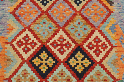 handmade Geometric Kilim Rust Blue Hand-Woven RECTANGLE 100% WOOL area rug 3 x 4