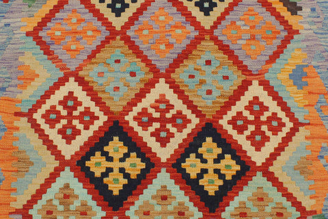 handmade Geometric Kilim Rust Blue Hand-Woven RECTANGLE 100% WOOL area rug 3 x 4