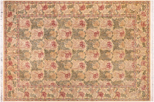 handmade Transitional Tulip Gold Green Hand Knotted RECTANGLE 100% WOOL area rug 10x14