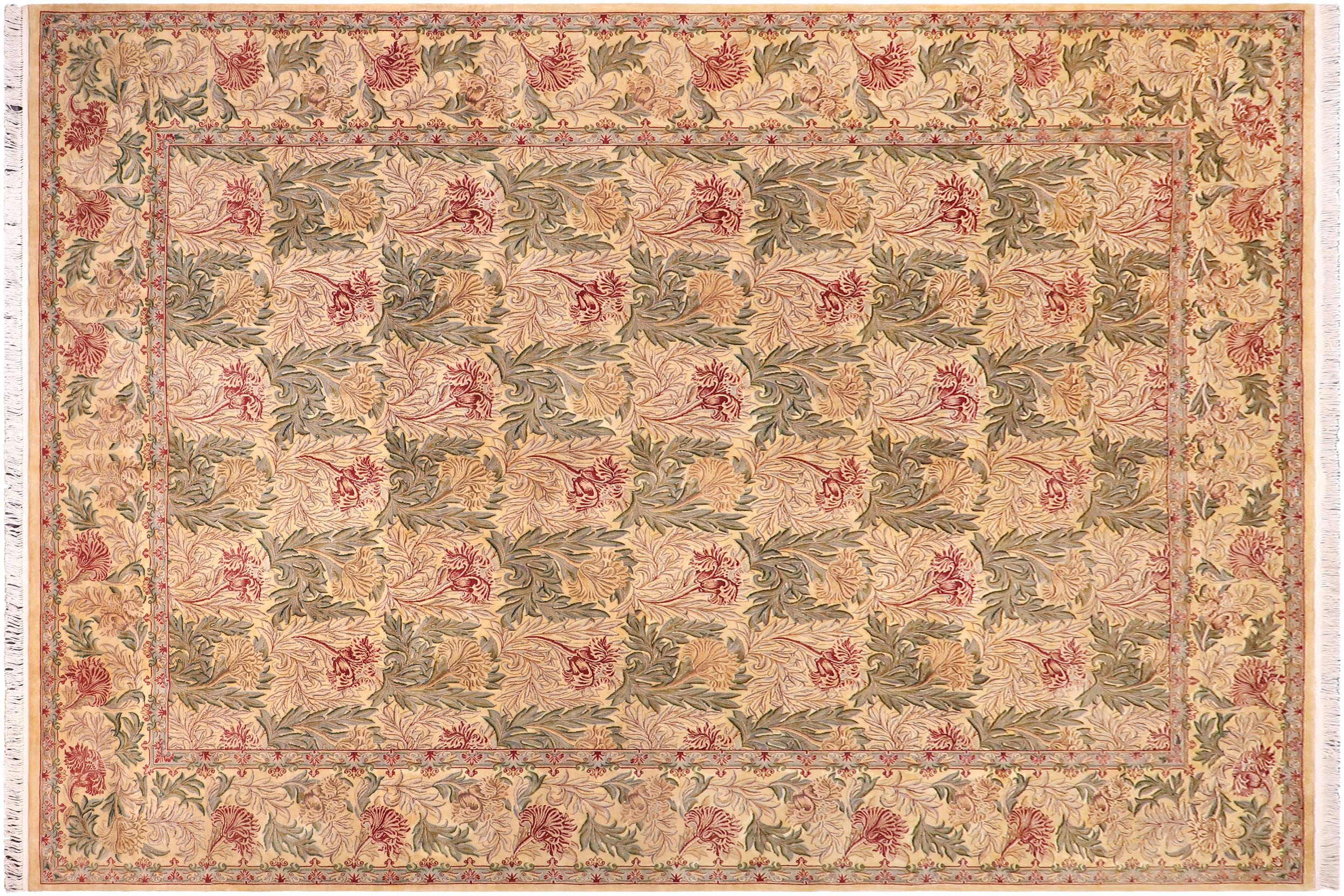 handmade Transitional Tulip Gold Green Hand Knotted RECTANGLE 100% WOOL area rug 10x14