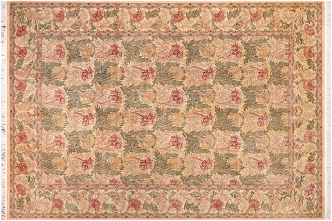 handmade Transitional Tulip Gold Green Hand Knotted RECTANGLE 100% WOOL area rug 10x14