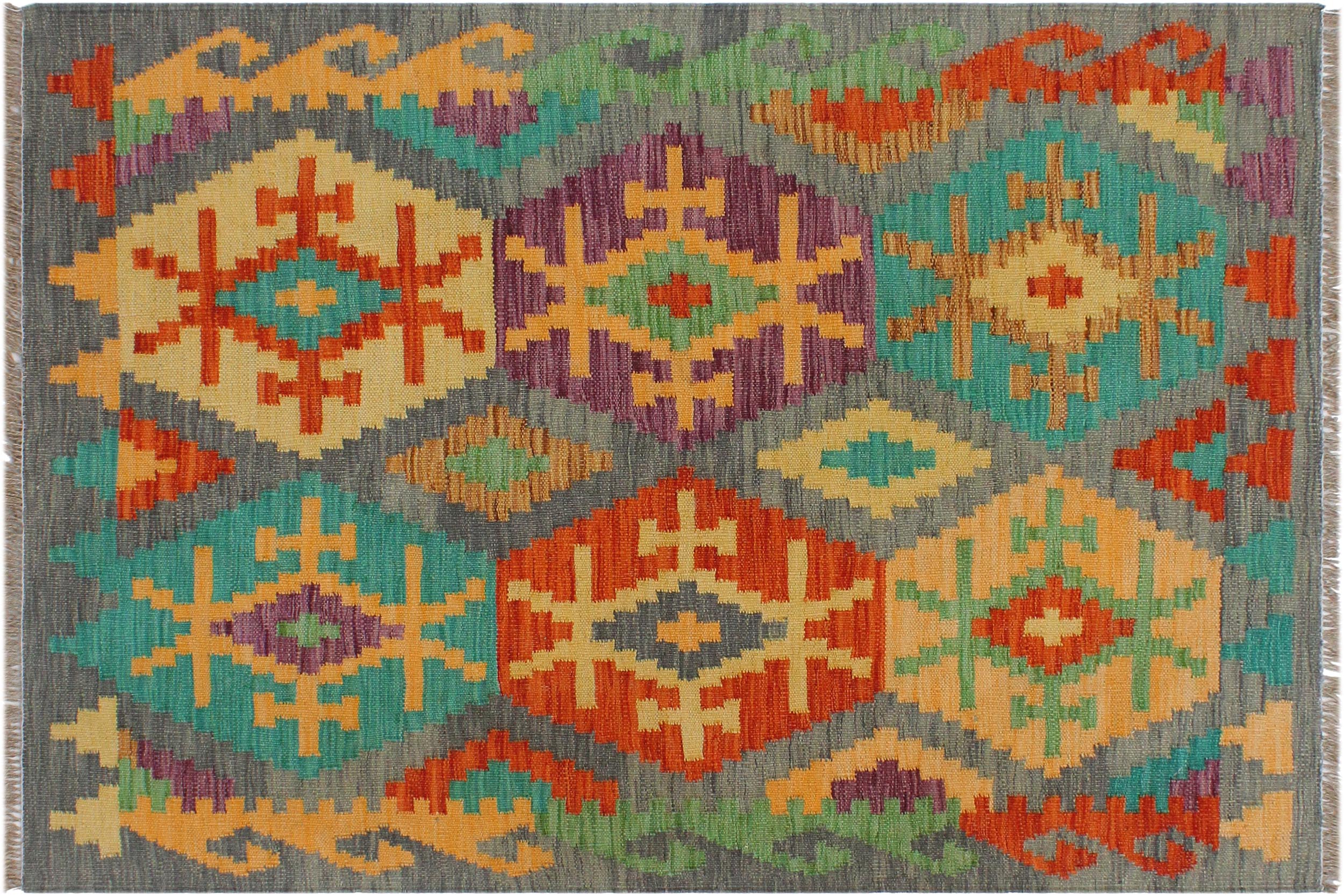 handmade Geometric Kilim Gray Rust Hand-Woven RECTANGLE 100% WOOL area rug 3 x 4
