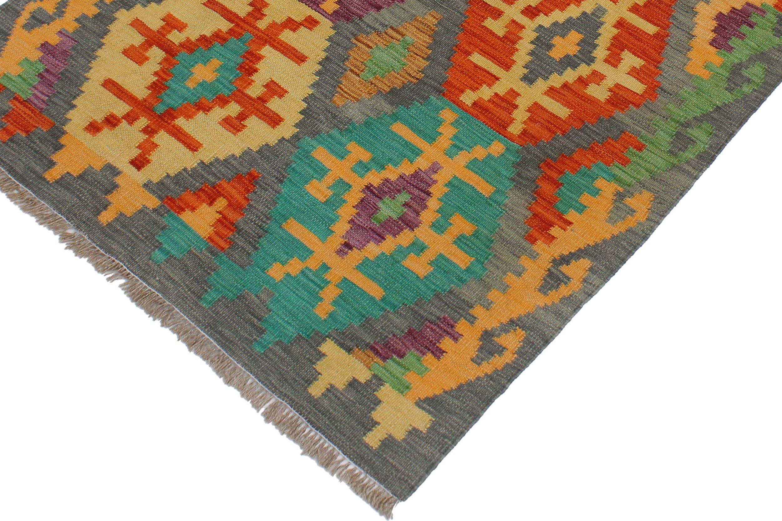 handmade Geometric Kilim Gray Rust Hand-Woven RECTANGLE 100% WOOL area rug 3 x 4