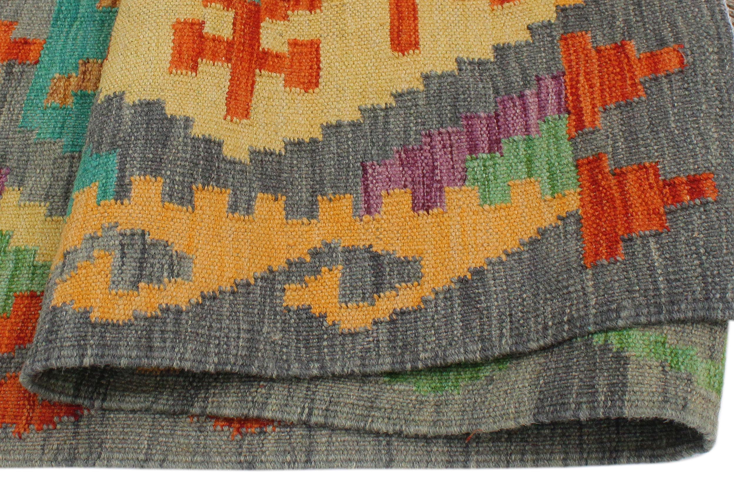 handmade Geometric Kilim Gray Rust Hand-Woven RECTANGLE 100% WOOL area rug 3 x 4