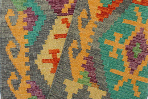 handmade Geometric Kilim Gray Rust Hand-Woven RECTANGLE 100% WOOL area rug 3 x 4