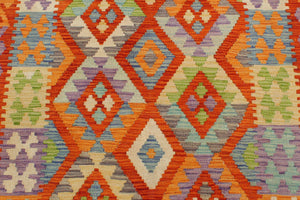 handmade Geometric Kilim Rust Blue Hand-Woven RECTANGLE 100% WOOL area rug 3 x 4