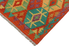 Flat Weave Kilim Antique Navaho Vintage handmade Geometric Kilim Rust Gold Hand-Woven Rectangle 100% Wool Area Rug 3x4 