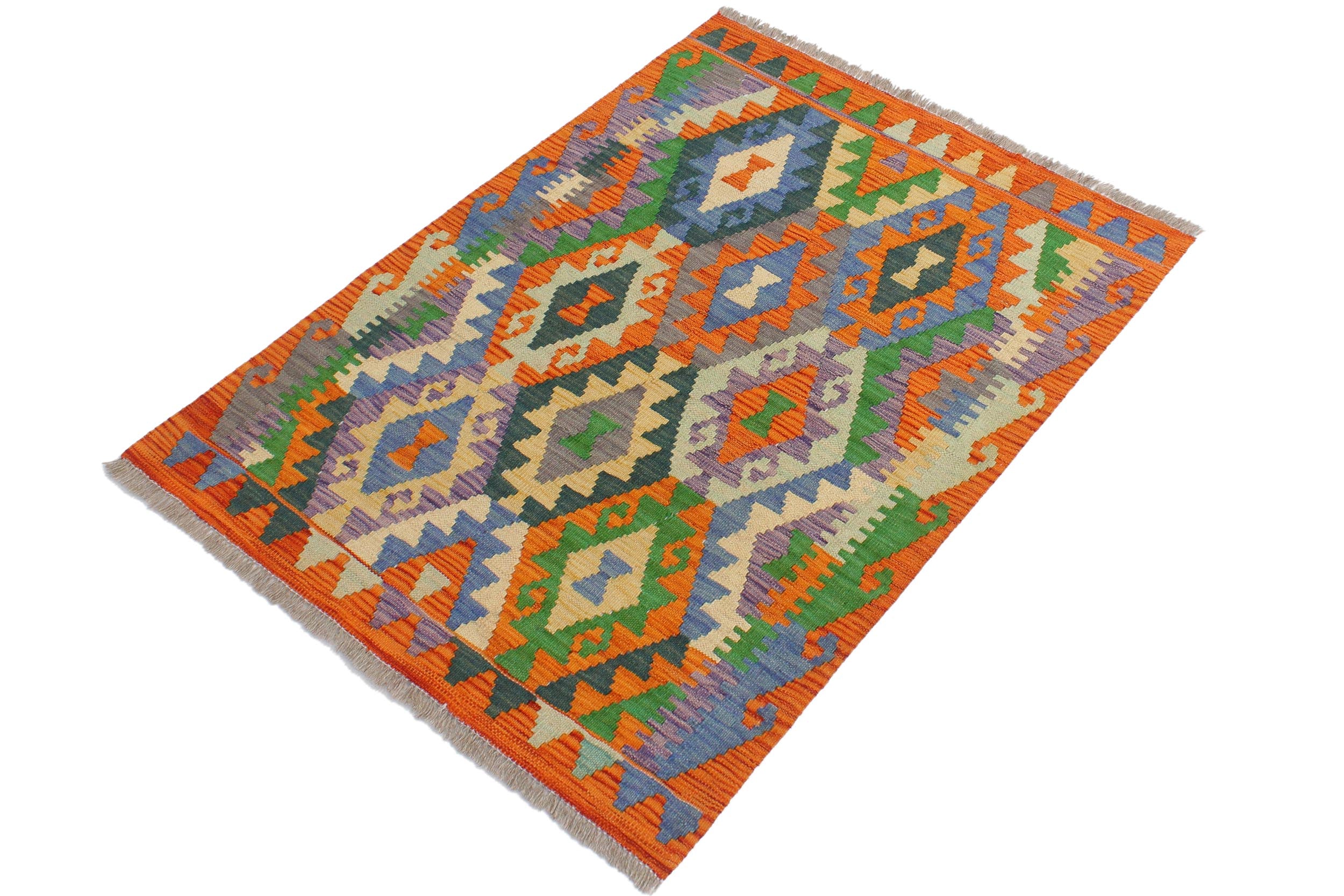 handmade Geometric Kilim Rust Blue Hand-Woven RECTANGLE 100% WOOL area rug 3 x 3