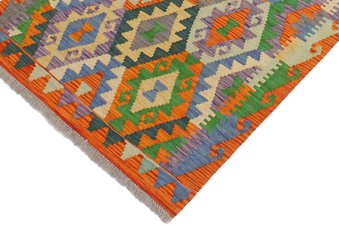 handmade Geometric Kilim Rust Blue Hand-Woven RECTANGLE 100% WOOL area rug 3 x 3