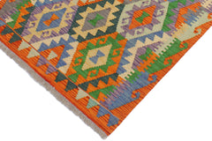 handmade Geometric Kilim Rust Blue Hand-Woven RECTANGLE 100% WOOL area rug 3 x 3