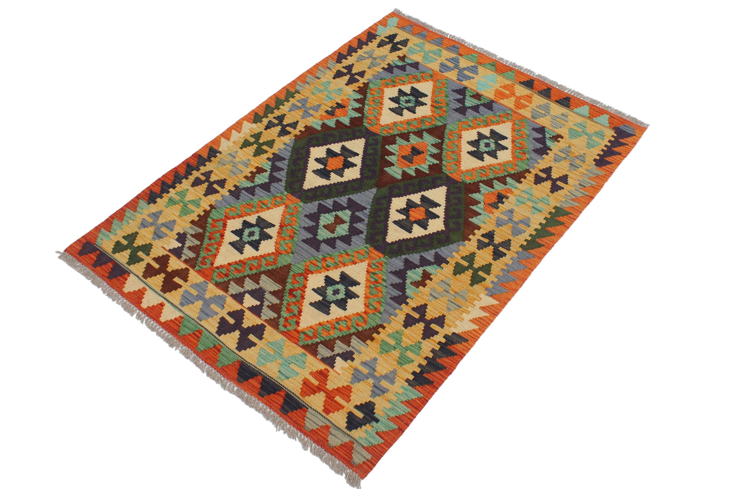 handmade Geometric Kilim Rust Gold Hand-Woven RECTANGLE 100% WOOL area rug 3 x 5