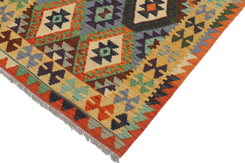 handmade Geometric Kilim Rust Gold Hand-Woven RECTANGLE 100% WOOL area rug 3 x 5