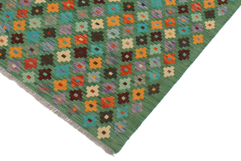 handmade Modern Kilim Green Blue Hand-Woven RECTANGLE 100% WOOL area rug 3x4