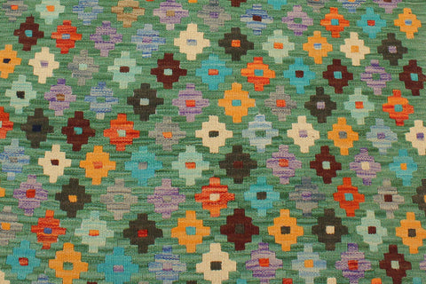 handmade Modern Kilim Green Blue Hand-Woven RECTANGLE 100% WOOL area rug 3x4