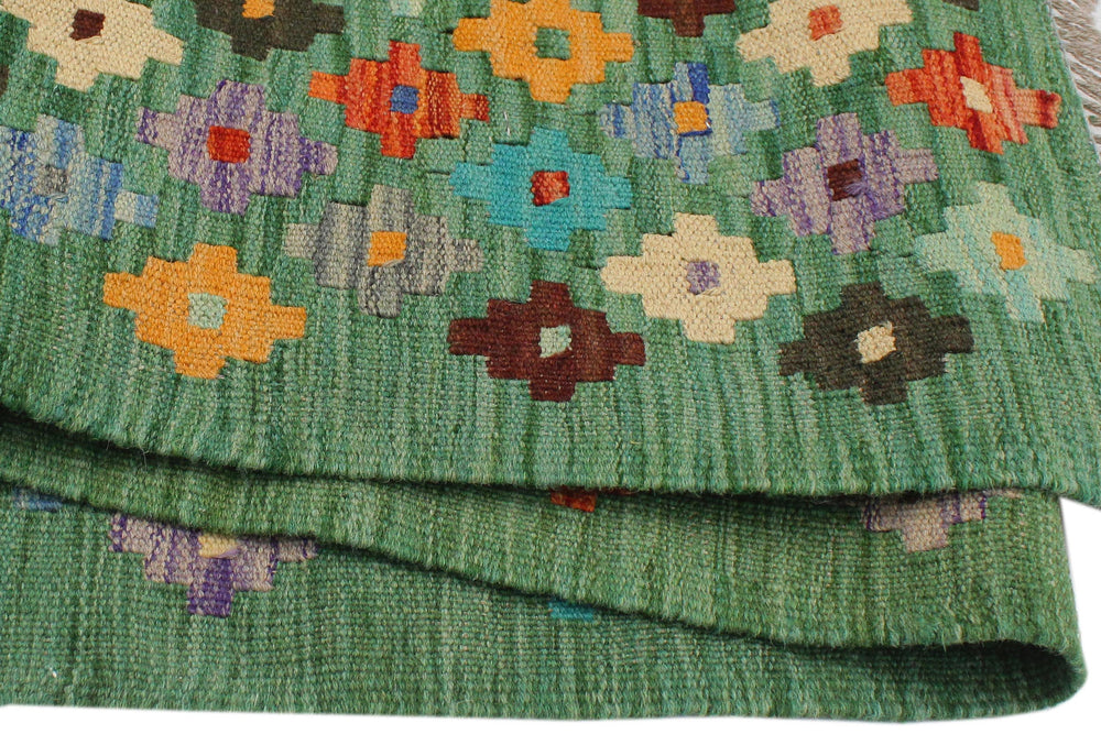 handmade Modern Kilim Green Blue Hand-Woven RECTANGLE 100% WOOL area rug 3x4