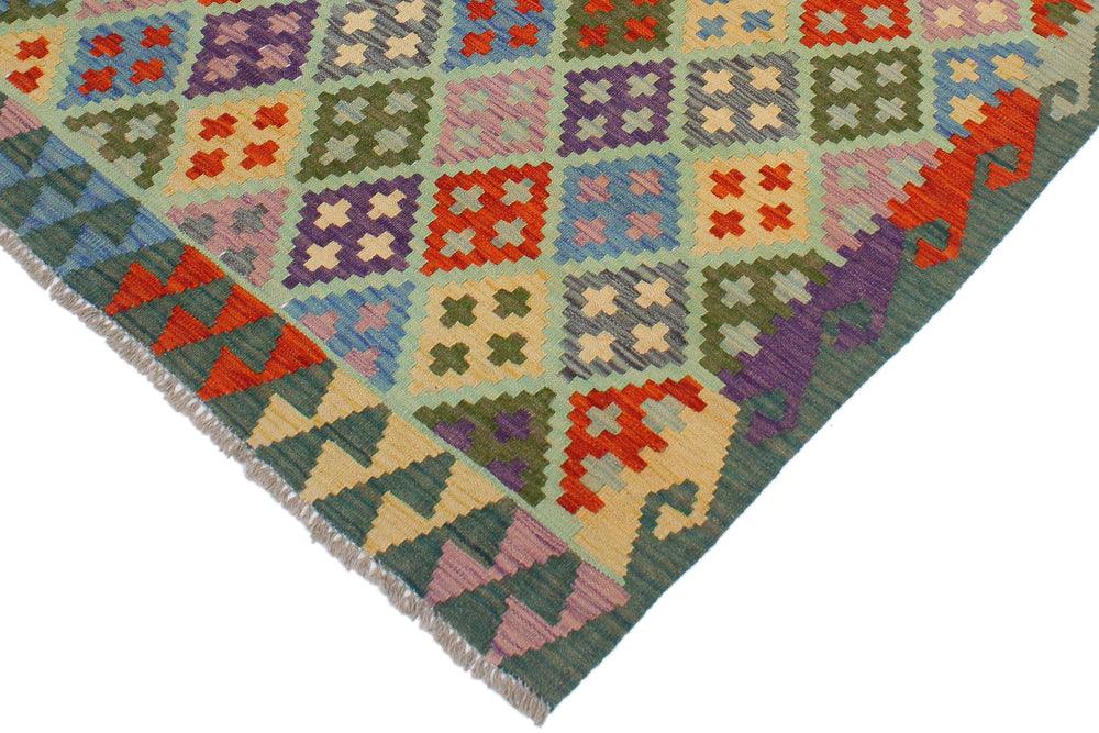 handmade Geometric Kilim Blue Green Hand-Woven RECTANGLE 100% WOOL area rug 3 x 5