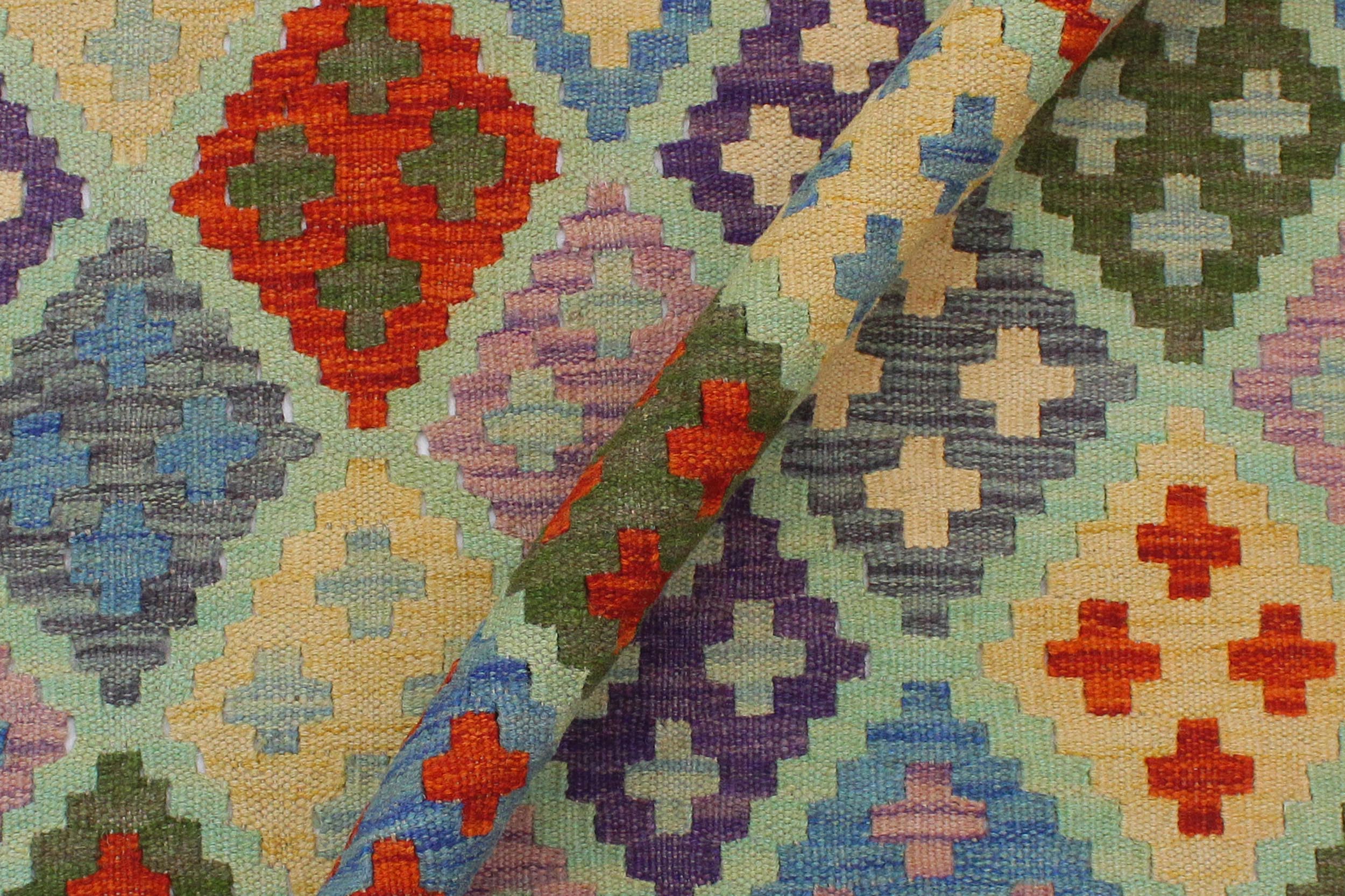 handmade Geometric Kilim Blue Green Hand-Woven RECTANGLE 100% WOOL area rug 3 x 5