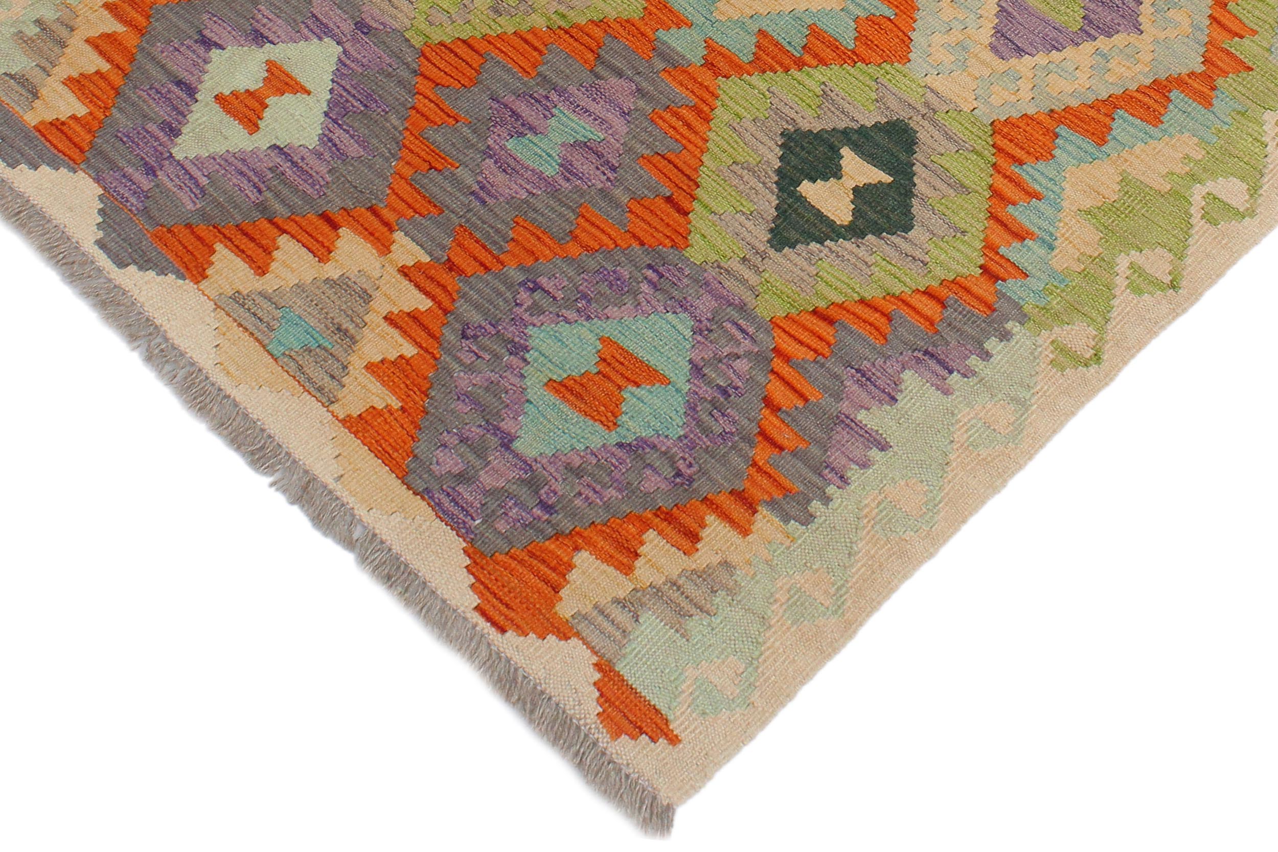 handmade Geometric Kilim Rust Beige Hand-Woven RECTANGLE 100% WOOL area rug 3 x 4