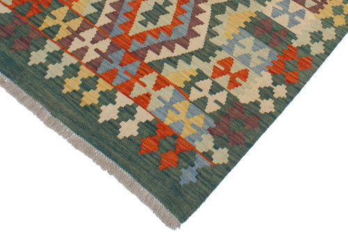handmade Geometric Kilim Blue Green Hand-Woven RECTANGLE 100% WOOL area rug 3' x 4'