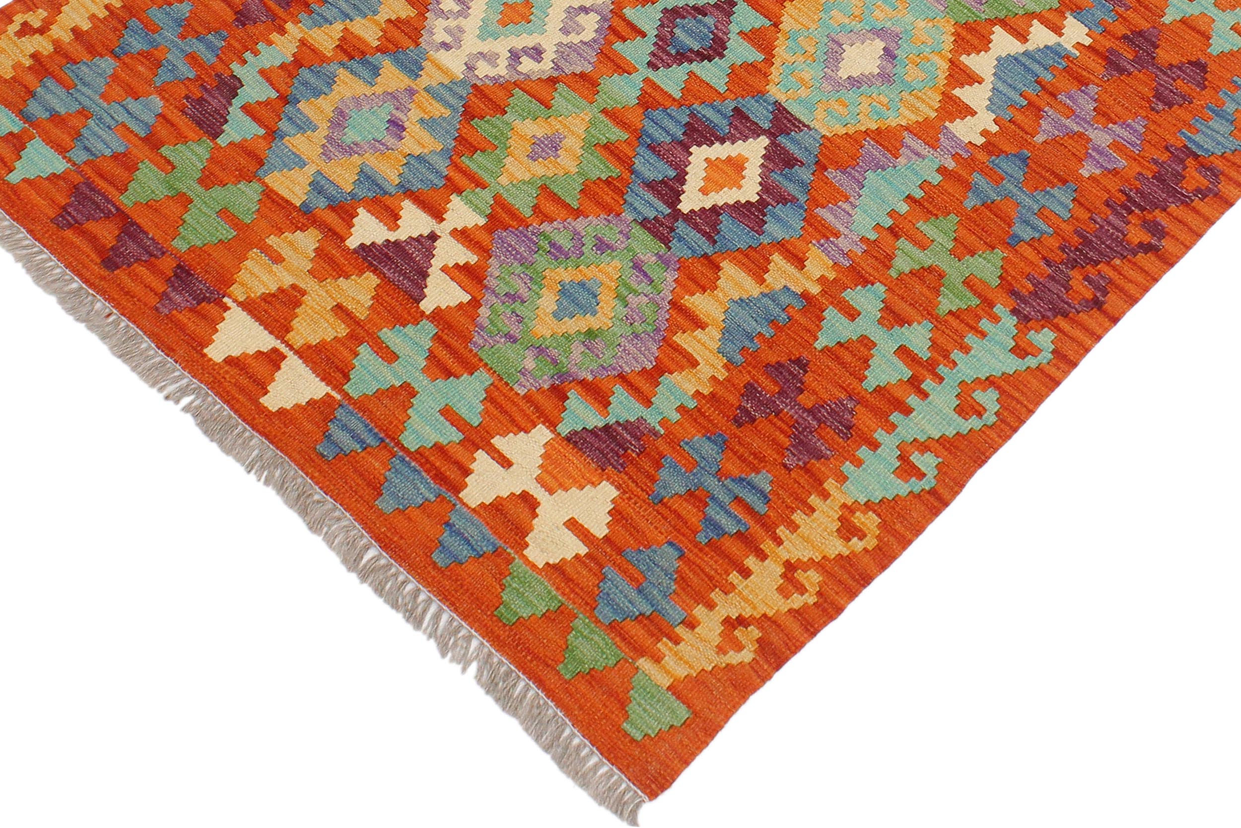 handmade Geometric Kilim Rust Blue Hand-Woven RECTANGLE 100% WOOL area rug 3 x 4