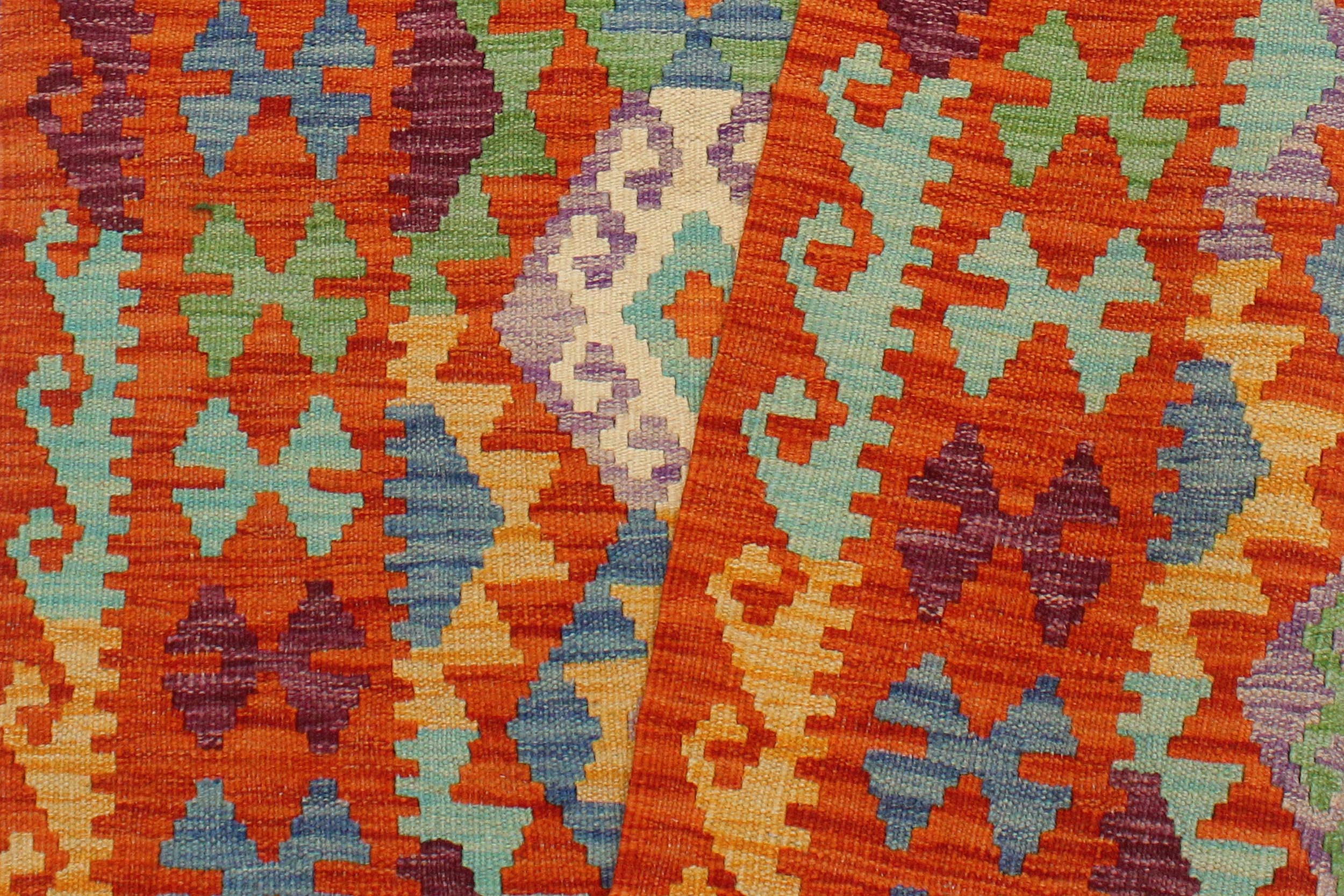handmade Geometric Kilim Rust Blue Hand-Woven RECTANGLE 100% WOOL area rug 3 x 4