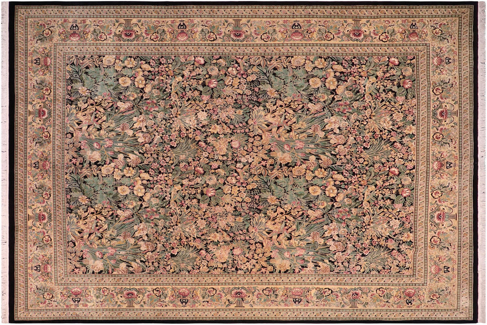 handmade Transitional Inkalab Black Beige Hand Knotted RECTANGLE 100% WOOL area rug 10x14
