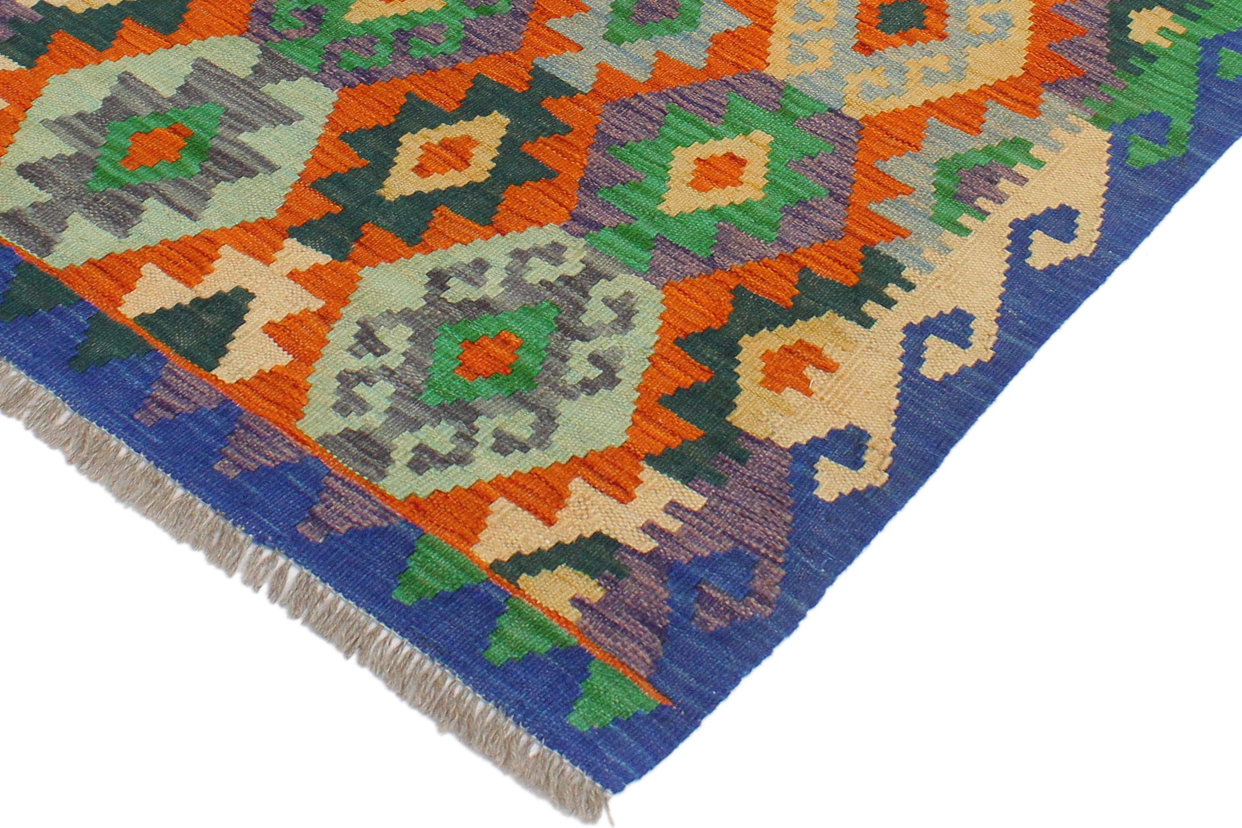 handmade Geometric Kilim Rust Blue Hand-Woven RECTANGLE 100% WOOL area rug 3 x 3