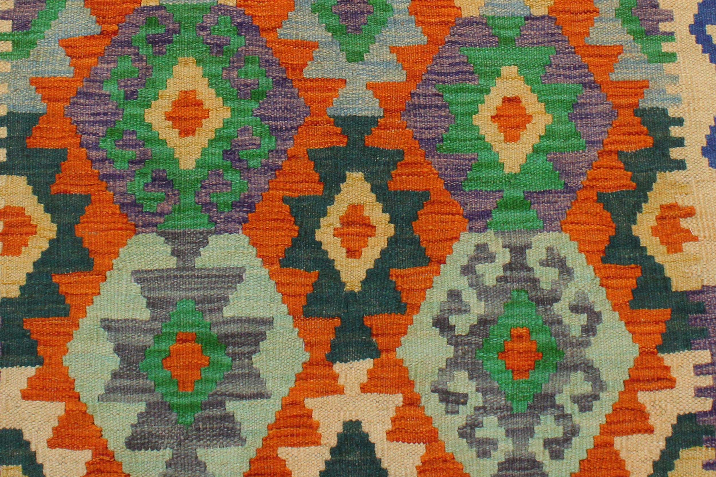 handmade Geometric Kilim Rust Blue Hand-Woven RECTANGLE 100% WOOL area rug 3 x 3