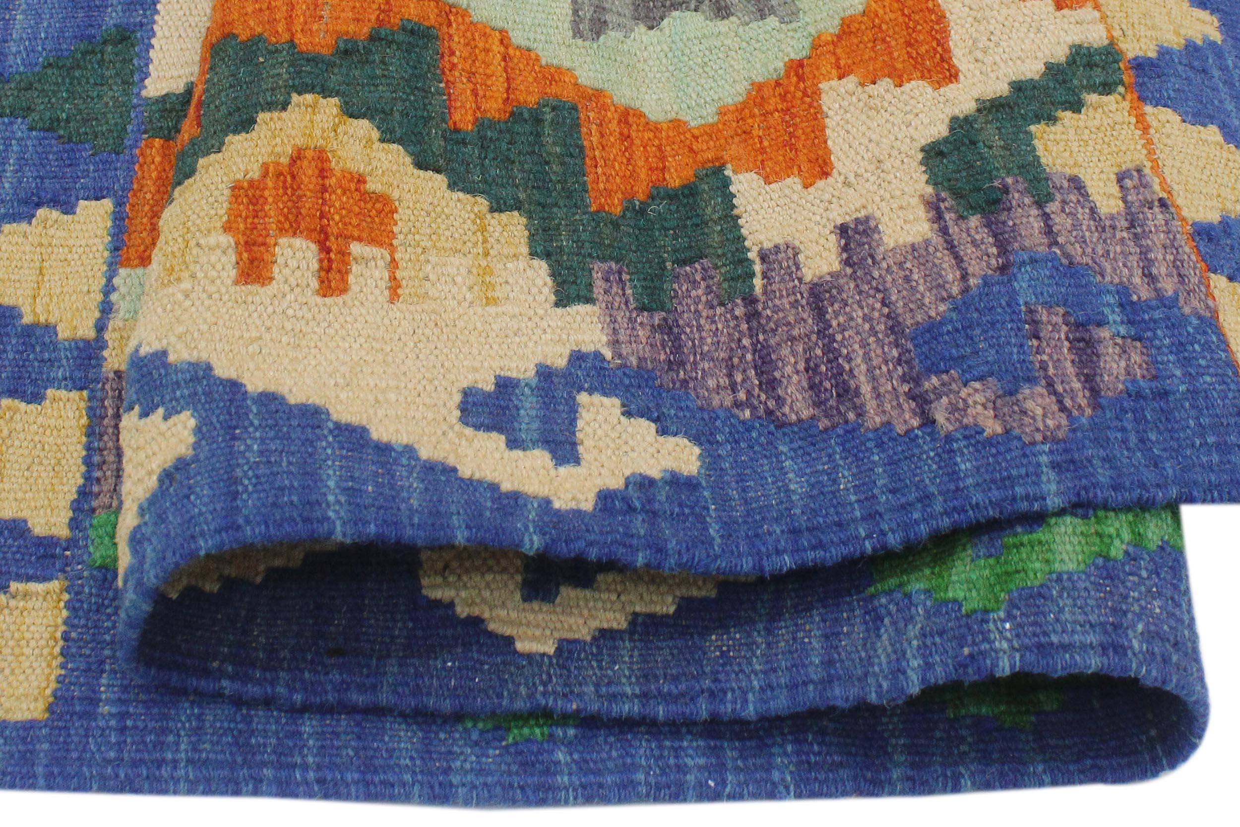 handmade Geometric Kilim Rust Blue Hand-Woven RECTANGLE 100% WOOL area rug 3 x 3