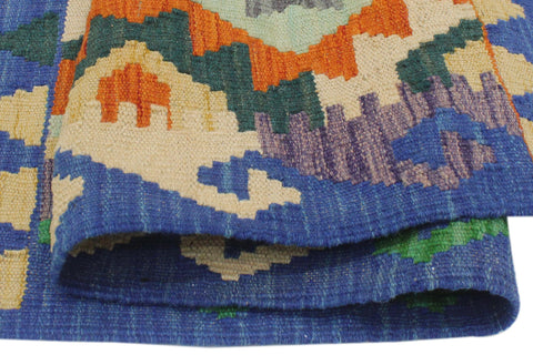handmade Geometric Kilim Rust Blue Hand-Woven RECTANGLE 100% WOOL area rug 3 x 3