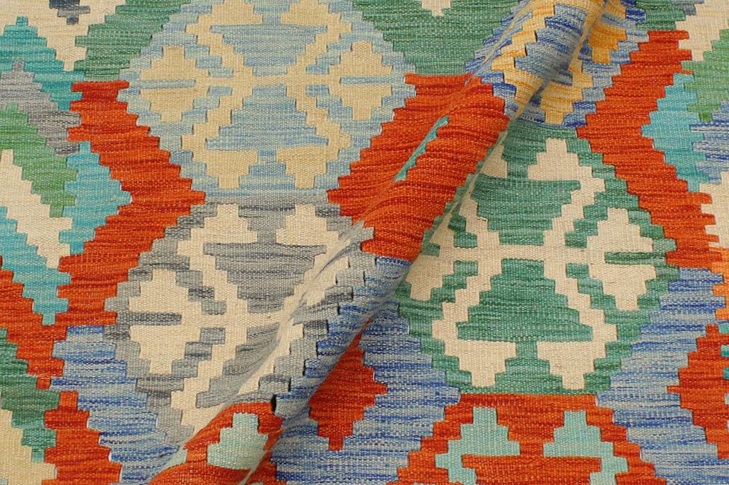 Flat Weave Kilim Antique Navaho Vintage handmade Geometric Kilim Rust Blue Hand-Woven Rectangle 100% Wool Area Rug 4x5 